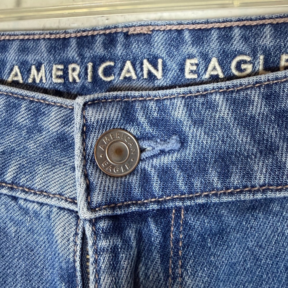 American Eagle Women Medium Wash Stretch Wide Leg High Rise Jeans Blue Size 14 - Picture 7 of 14